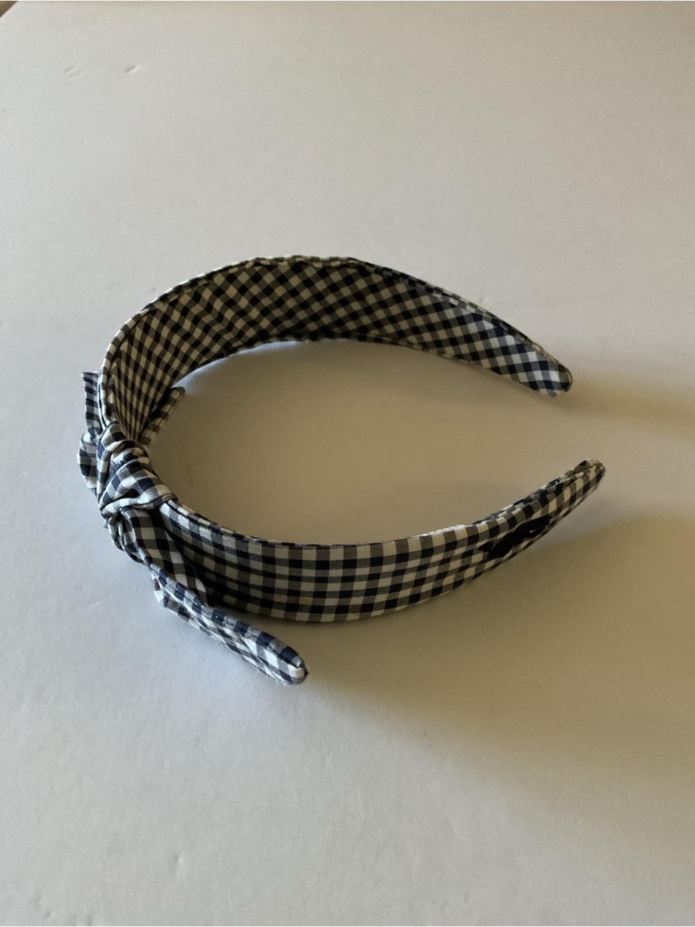 RALPH LAUREN POLO COTTON HEADBAND BLUE WHITE CHECK WITH EMBROIDERED PONY LOGO